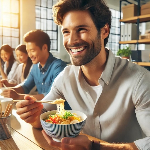 中華丼を楽しむ主人公